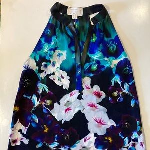 Nicole Miller Artelier Floral Sleeveless 100% Silk Blouse Small Multi‎ Color